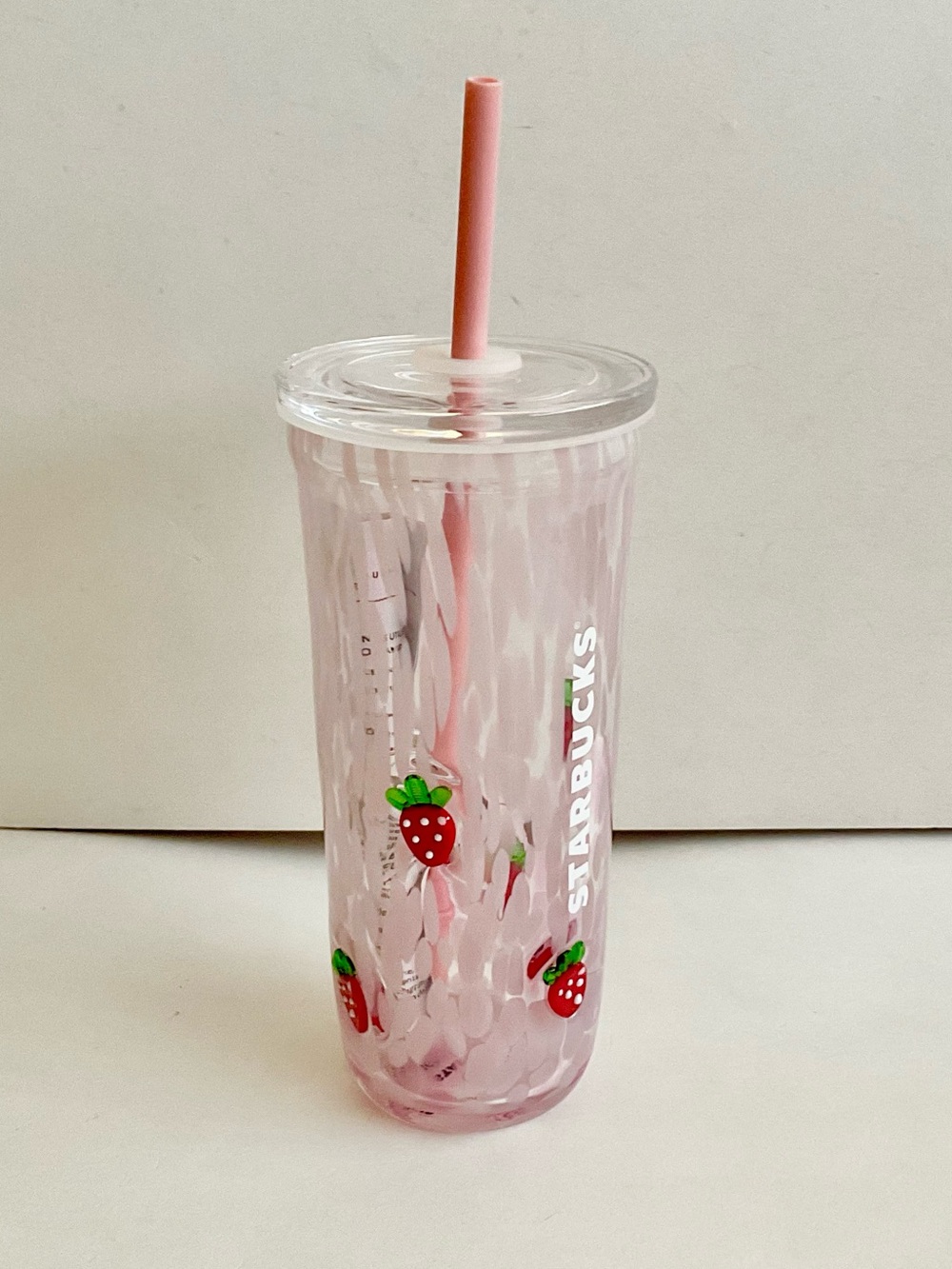 New Starbucks Pink Drink 3D Strawberry Glass Tumbler w/ Pink Straw